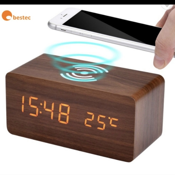 Wooden fast wireless charger Alarm Clock. - Picture 2 of 4